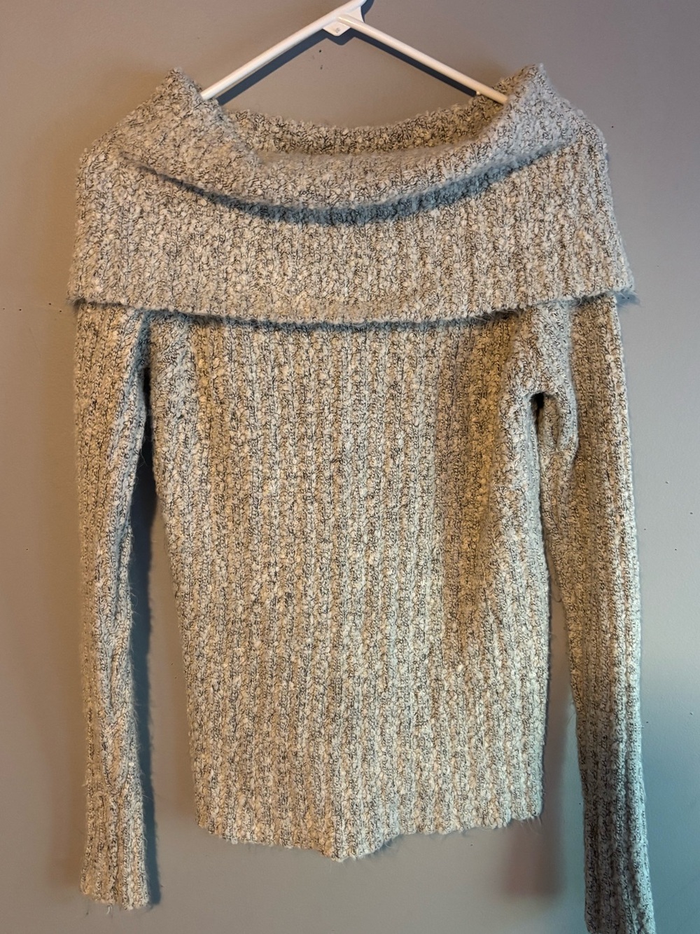 Cozy Off-Shoulder Chenille Sweater - Light Gray
